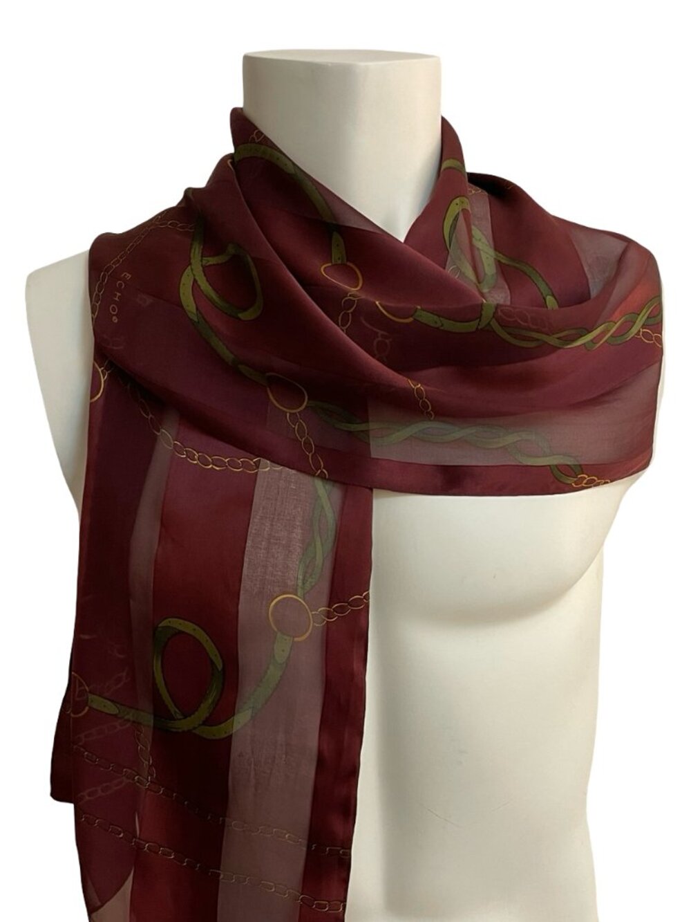 Echo Silk Scarf Oblong Red Chain Print 11x53
